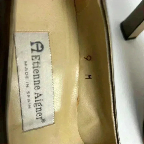 Etienne Aigner Women's Vintage Metallic Green Brown Leather Pumps Size 9 - Picture 6 of 14